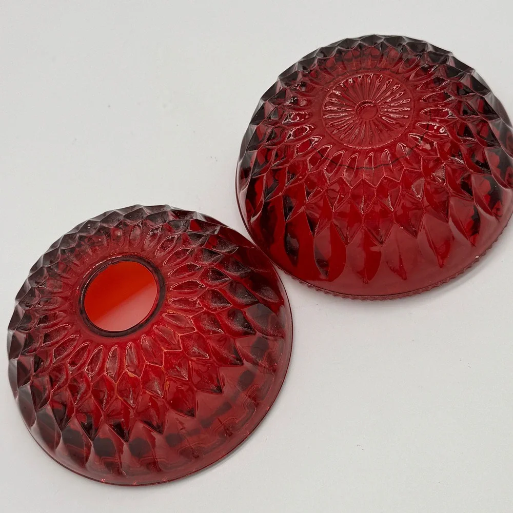 Vtg Indiana Glass Mount Vernon Fairy Lamp Ruby Red Flash Diamond Point As Is